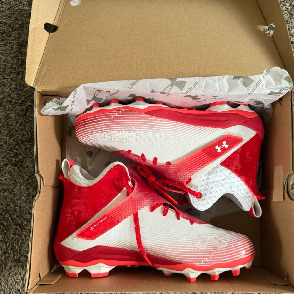 Under Armour Red and White Football Cleats